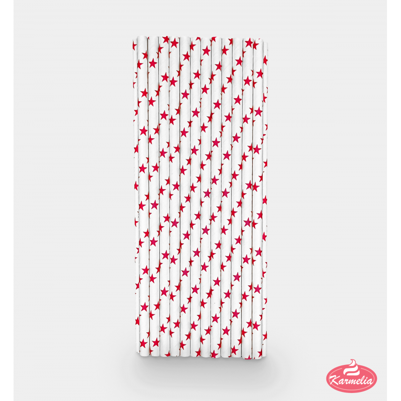 Papirne Slamčice - Bijele Sa Crvenim Zvjezdicama 20cm