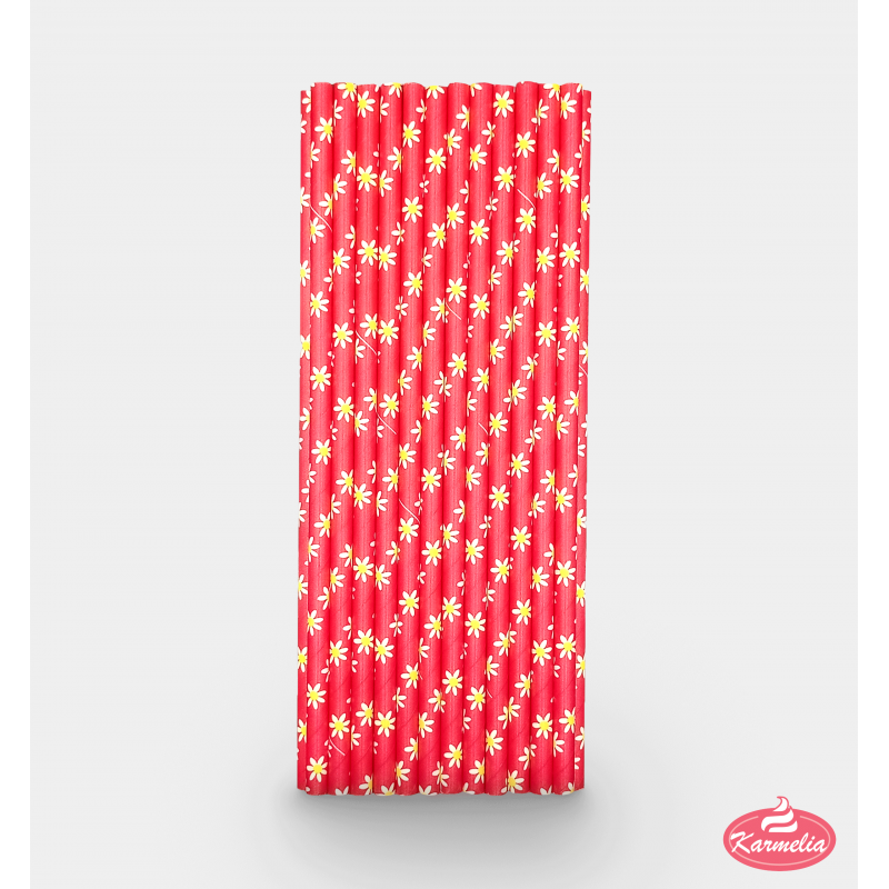 Papirne Slamčice - Crvene Sa Cvjetićima 20cm