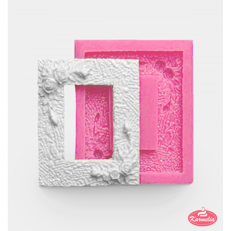 Roze Silikonski Kalup - Pravougaoni Okvir Sa Ružom