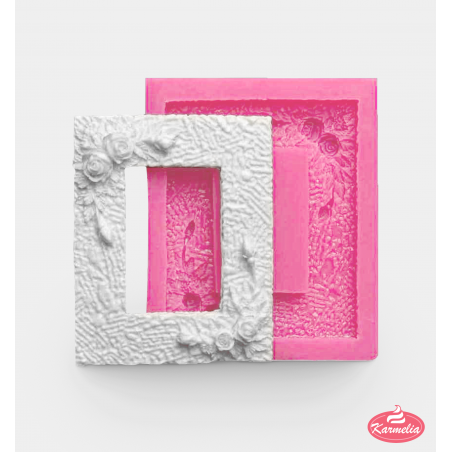 Roze Silikonski Kalup - Pravougaoni Okvir Sa Ružom