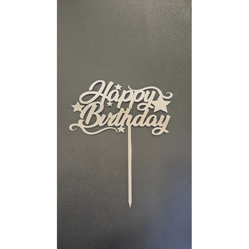 BH Topper Happy birthday srebreni sa zvjezdicama
