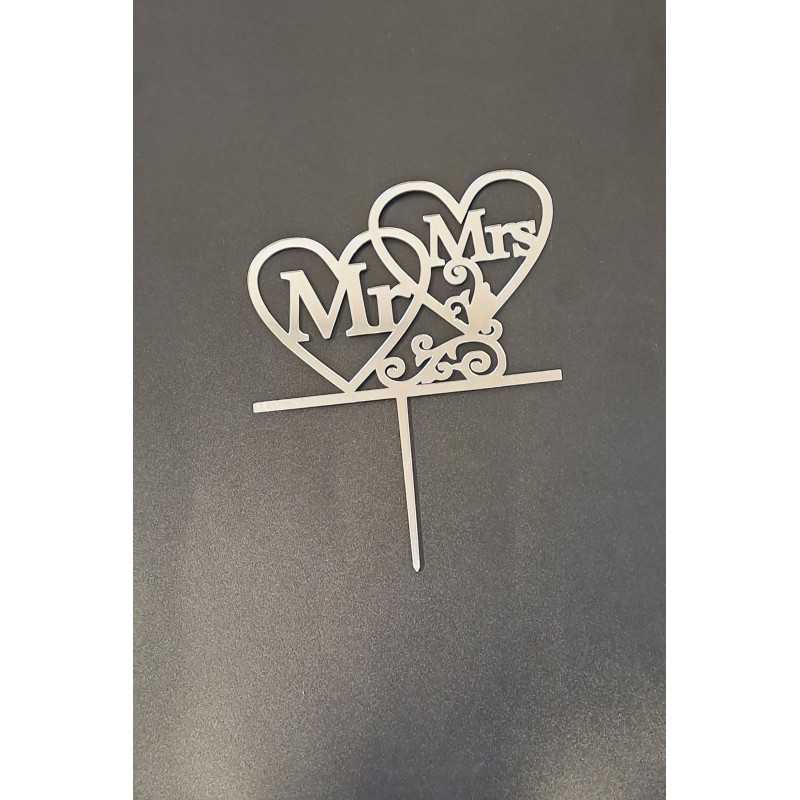 Bh topper srebreni Mr&Mrs spojena srca