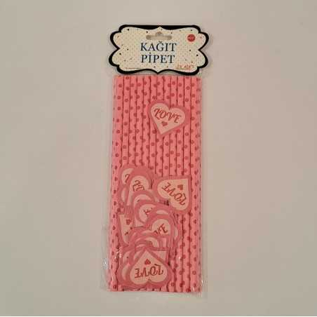 Papirne slamčice roze sa crvenim tufnama