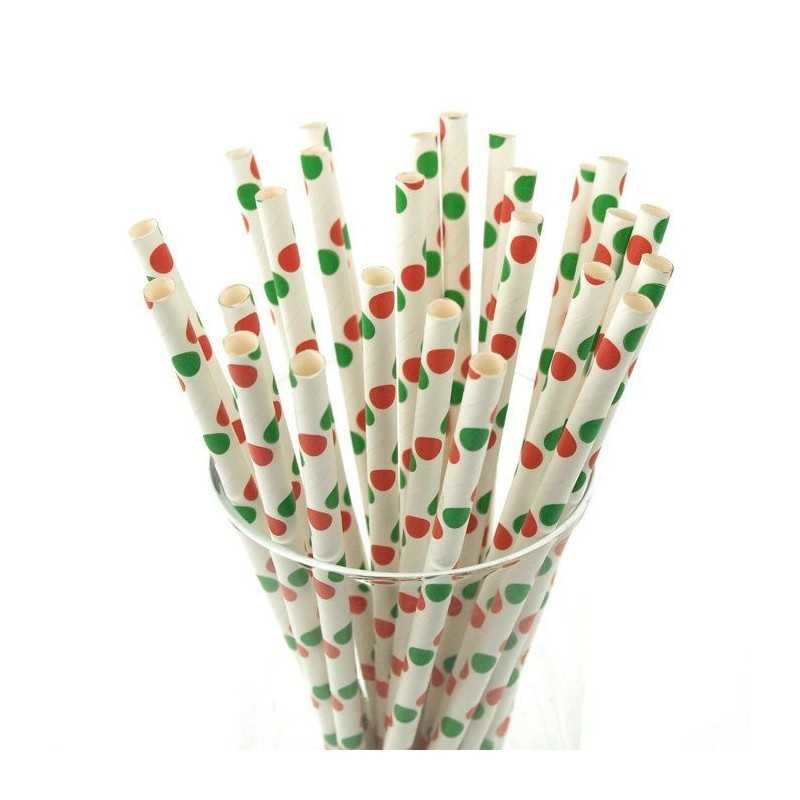 Papirne slamčice bijele sa crveno-zelenim tufnama