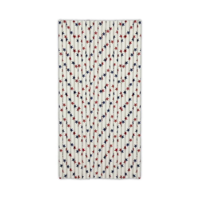 Papirne slamčice bijele sa crvenim i plavim zvjezdicama 26cm