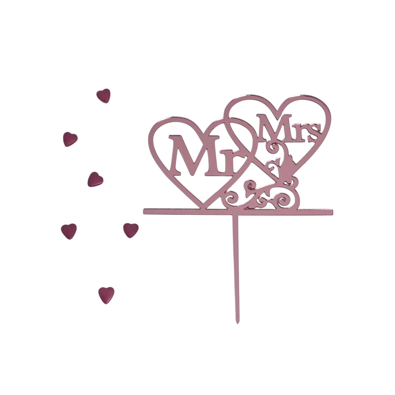 Bh topper rose gold Mr&Mrs spojena srca