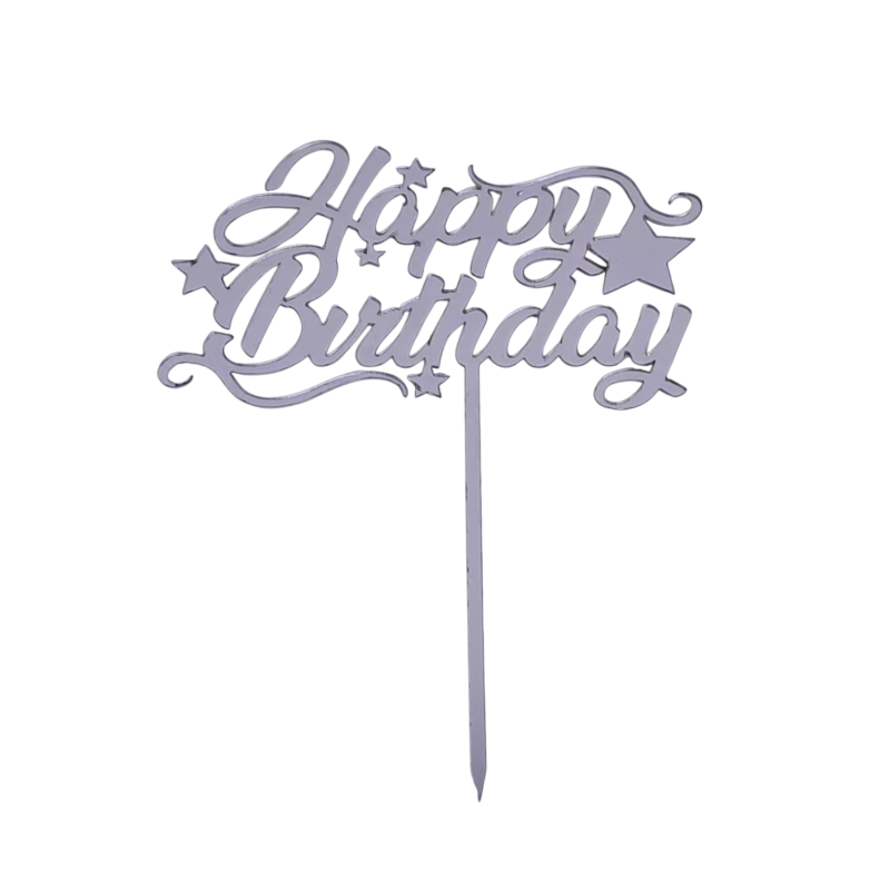 BH Topper Happy birthday srebreni sa zvjezdicama