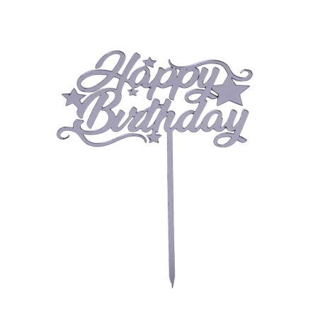 BH Topper Happy birthday srebreni sa zvjezdicama