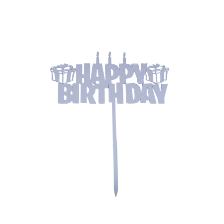 BH Topper Happy birthday srebreni natpis sa poklončićima