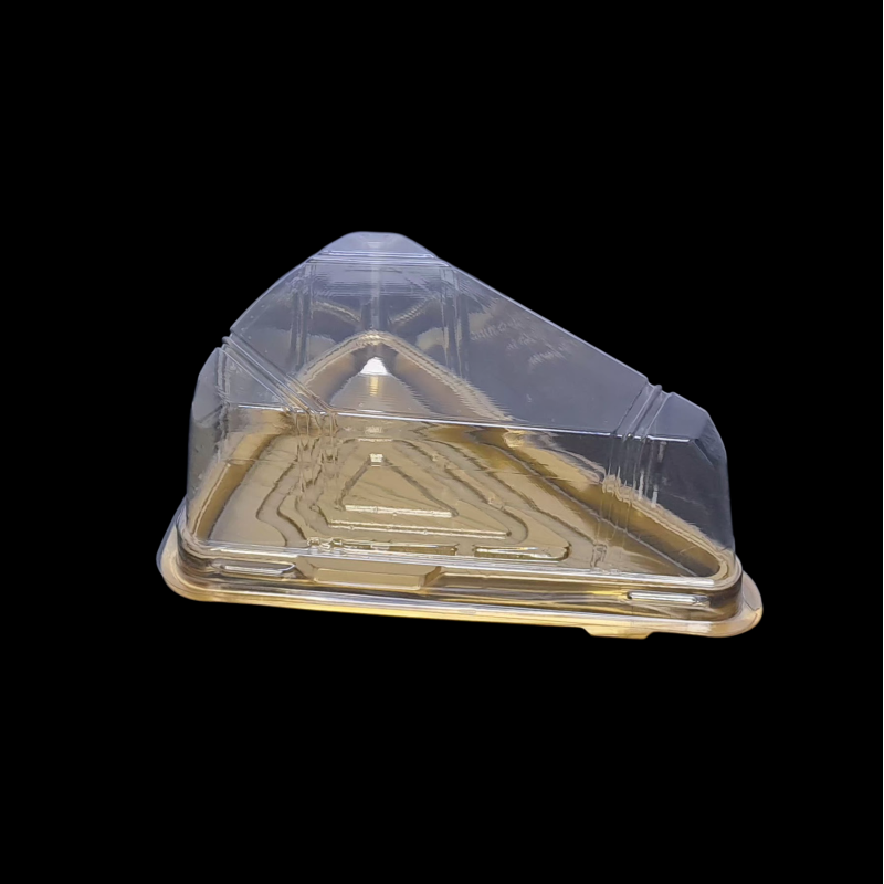 PVC trokutasta zlatna podloga za tortu + prozirni poklopac 200 cc