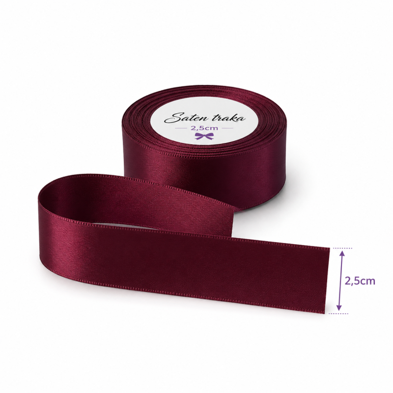 Saten traka 2,5 cm bordo