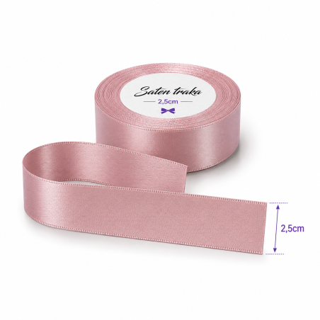 Saten traka 2,5 cm prljavo roza