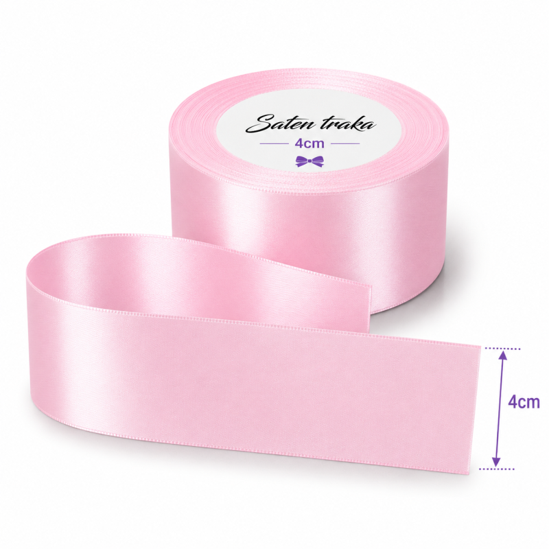 Saten traka 4 cm crna svijetlo roza