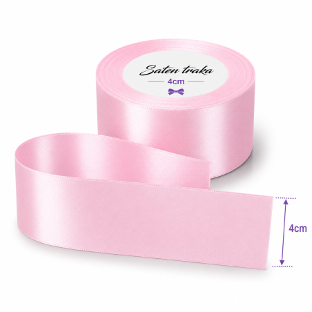 Saten traka 4 cm crna svijetlo roza