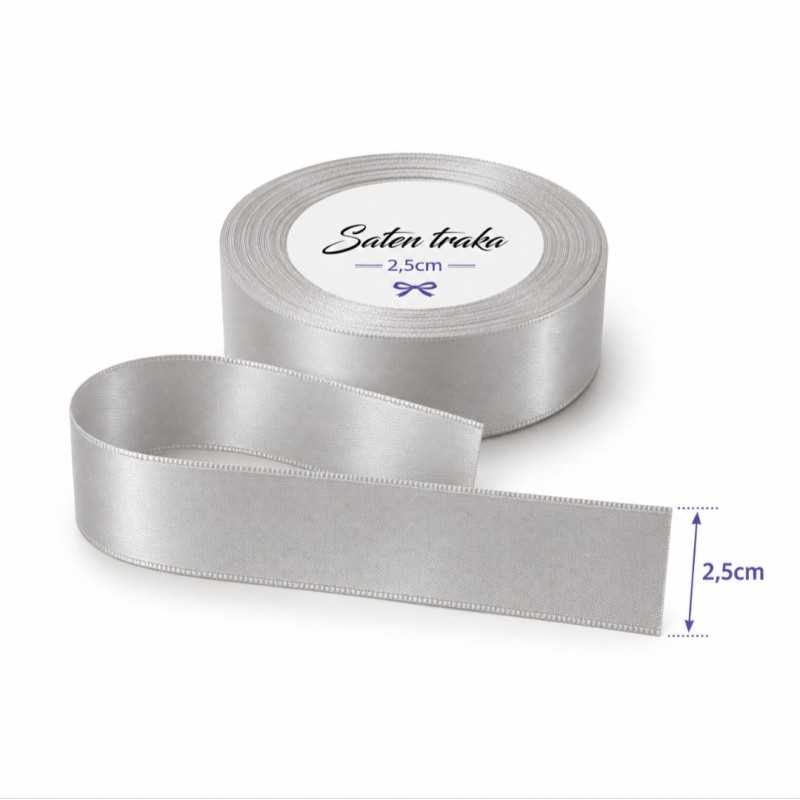 Saten traka 2,5 cm siva