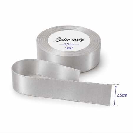 Saten traka 2,5 cm siva