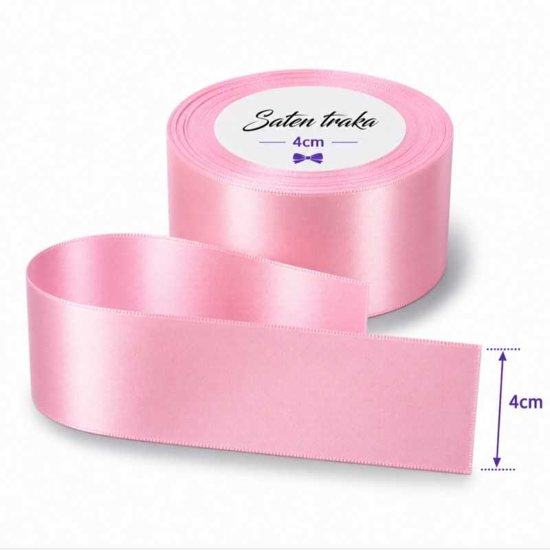 Saten traka 4 cm roza