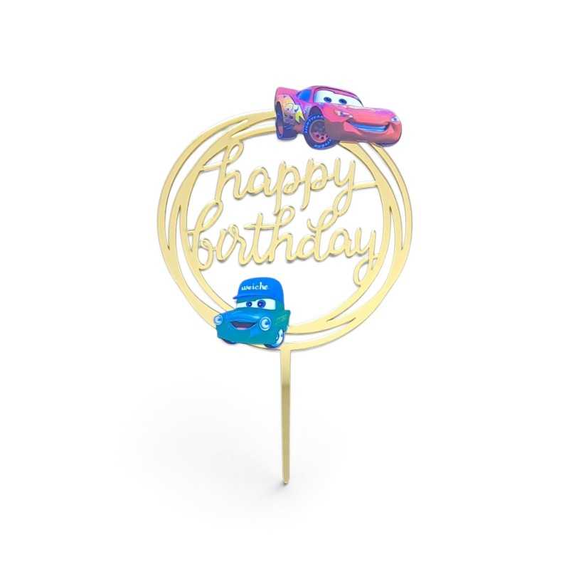 Topper Happy Birthday zlatni krug sa autićem
