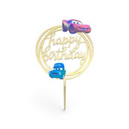 Topper Happy Birthday zlatni krug sa autićem