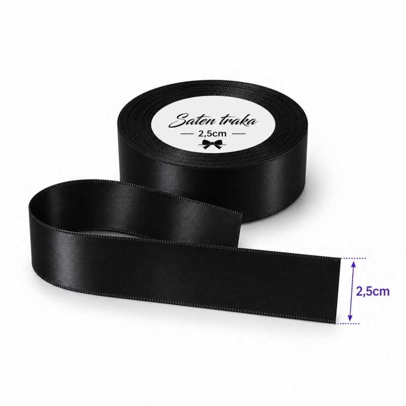 Saten traka 2,5 cm crna